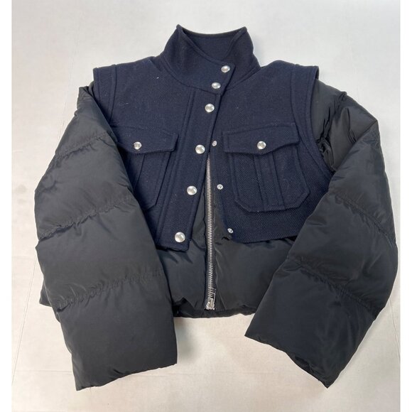 VERONICA BEARD Ivel Layered Puffer Jacket Navy/Black Size Small NWT - Picture 2 of 5